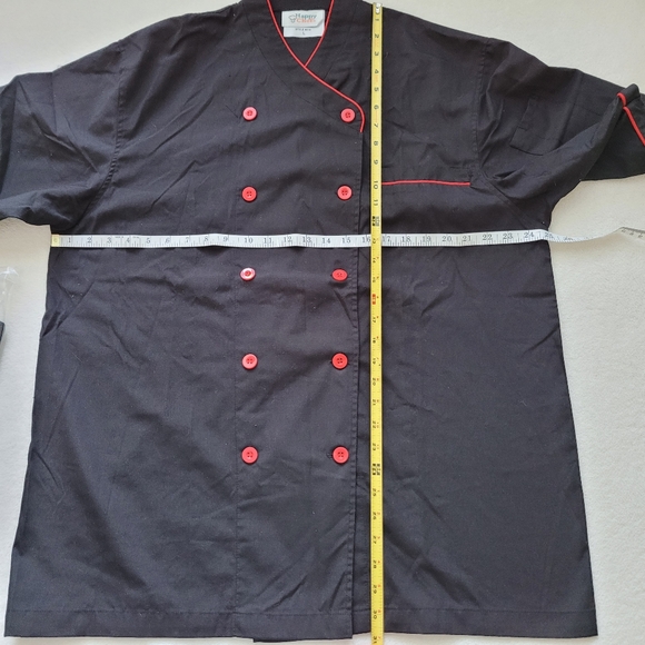 Happy Chef | Signature Chef Coat NWOT Unisex black & red Men's Large - Picture 4 of 11